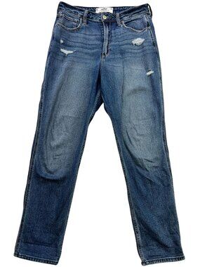 Hollister Women Curvy Ultra High-Rise Mom Jeans Denim Sz 8R w29R Blue Distressed